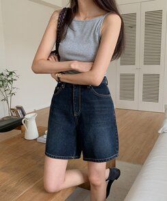 ショートパンツ ベーシックデニムハーフパンツ Blue Black