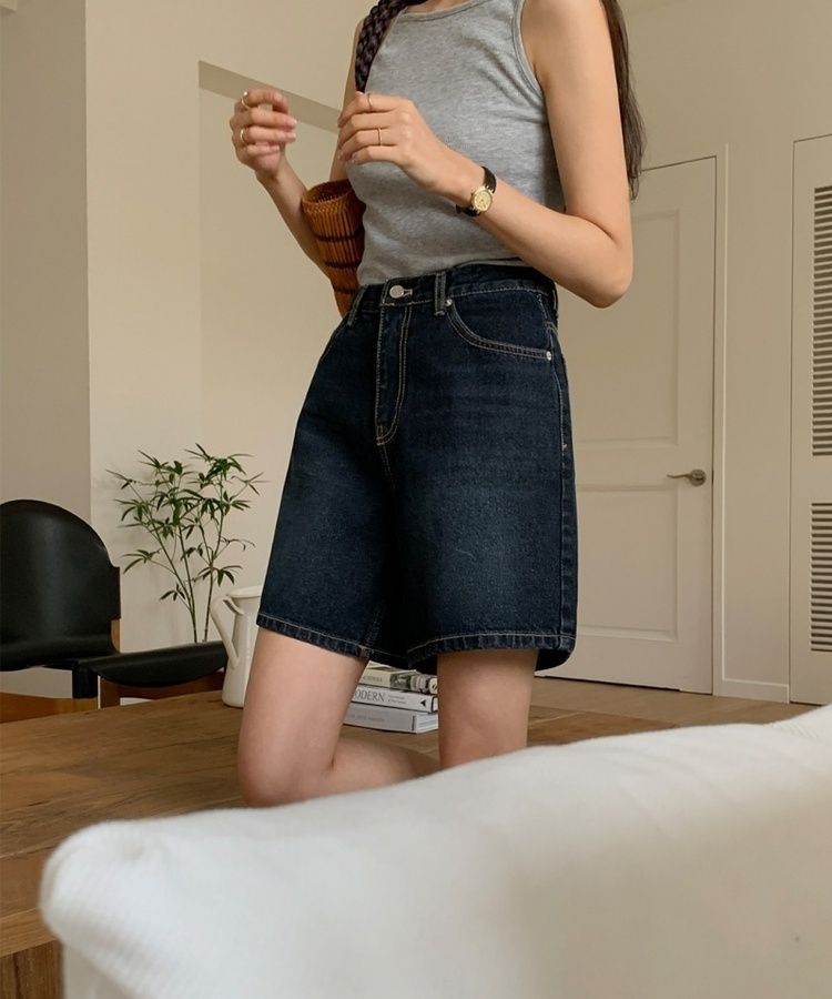 ベーシックデニムハーフパンツ Blue Black