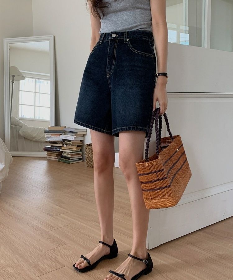 ベーシックデニムハーフパンツ Blue Black