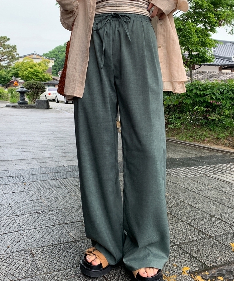 サマーバンディングピンタックワイドパンツ5色 DEEP GREEN