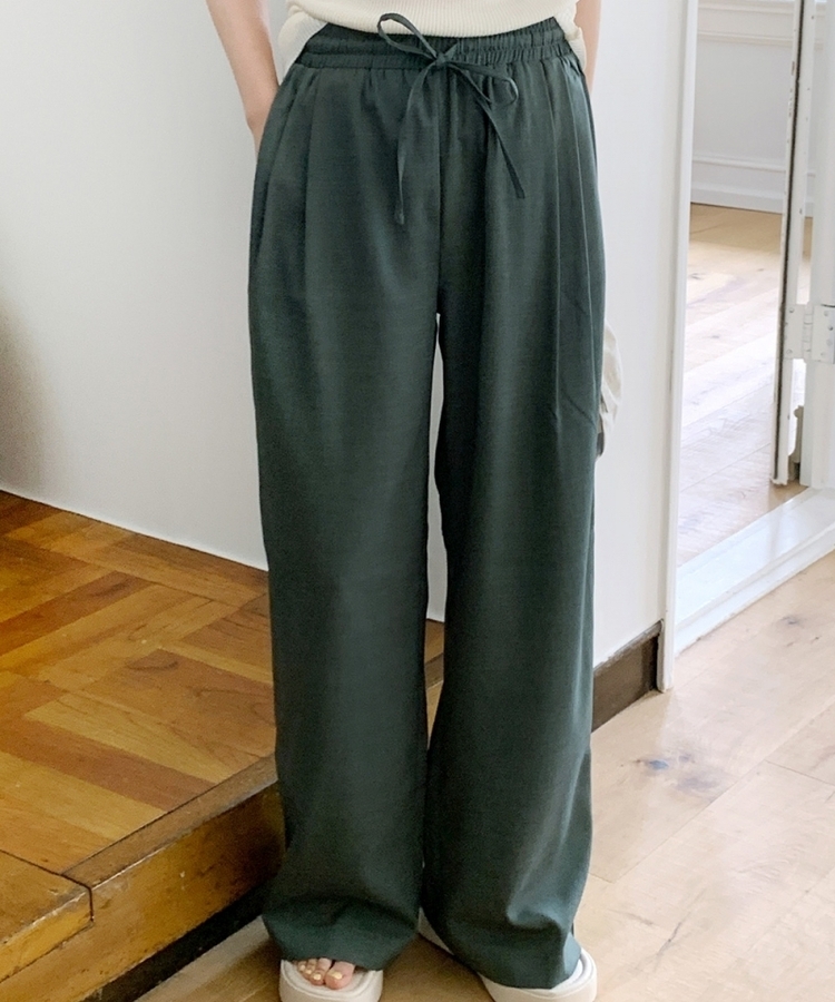 サマーバンディングピンタックワイドパンツ5色 DEEP GREEN