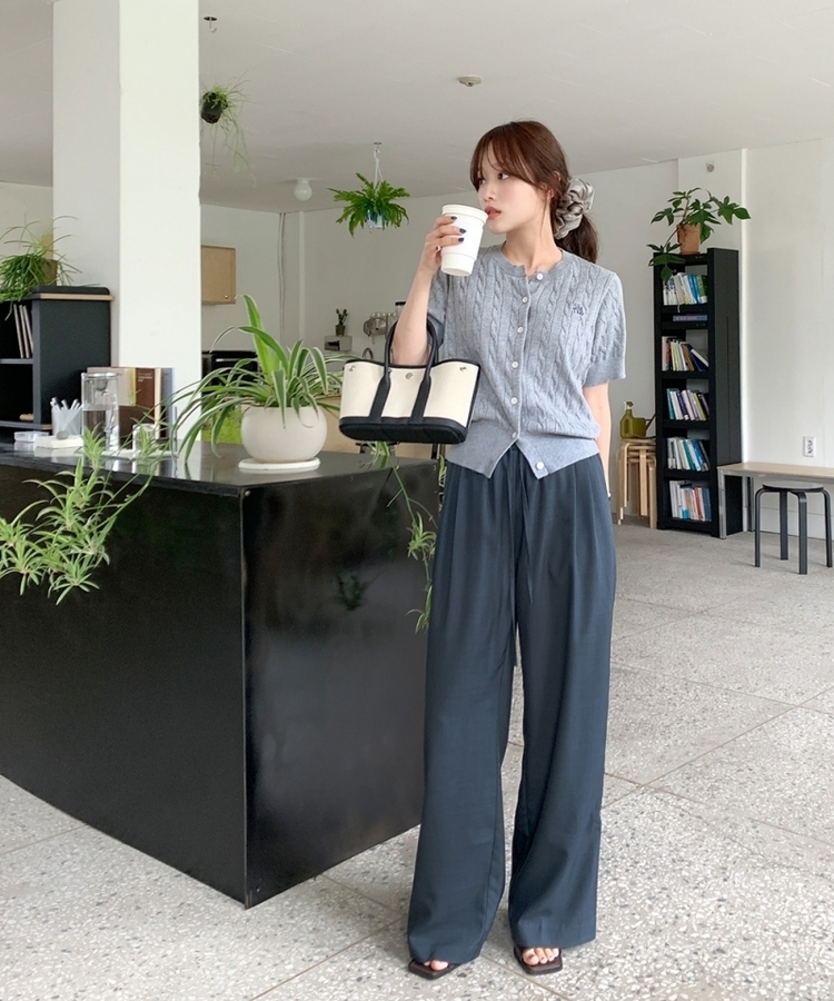 サマーバンディングピンタックワイドパンツ5色 Charcoal Navy
