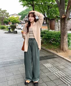 スラックス サマーバンディングピンタックワイドパンツ5色 DEEP GREEN