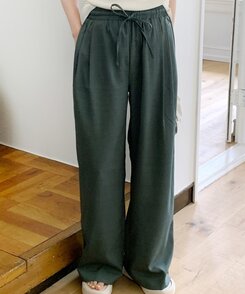スラックス サマーバンディングピンタックワイドパンツ5色 DEEP GREEN