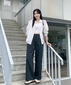 スラックス サマーバンディングピンタックワイドパンツ5色 Charcoal Navy