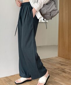 スラックス サマーバンディングピンタックワイドパンツ5色 Charcoal Navy
