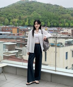 スラックス サマーバンディングピンタックワイドパンツ5色 Charcoal Navy