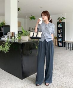 スラックス サマーバンディングピンタックワイドパンツ5色 Charcoal Navy