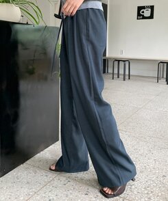 スラックス サマーバンディングピンタックワイドパンツ5色 Charcoal Navy