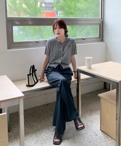 スラックス サマーバンディングピンタックワイドパンツ5色 Charcoal Navy