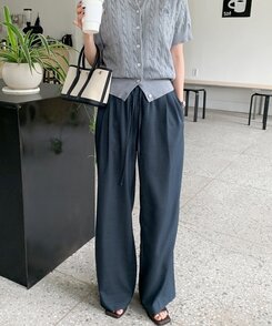 スラックス サマーバンディングピンタックワイドパンツ5色 Charcoal Navy