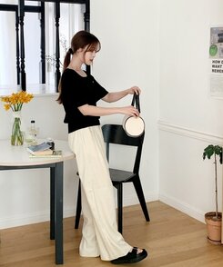 スラックス サマーバンディングピンタックワイドパンツ5色 CREAM