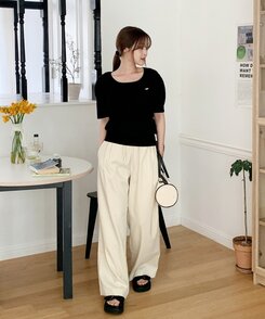 スラックス サマーバンディングピンタックワイドパンツ5色 CREAM