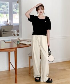 スラックス サマーバンディングピンタックワイドパンツ5色 CREAM