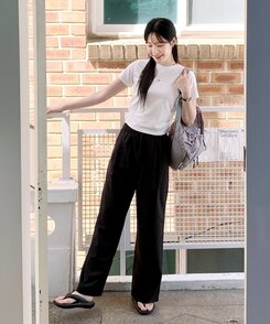 スラックス サマーバンディングピンタックワイドパンツ5色 BLACK
