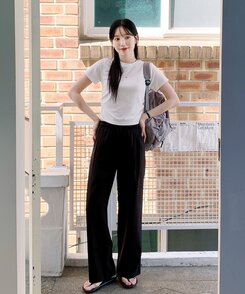 スラックス サマーバンディングピンタックワイドパンツ5色 BLACK