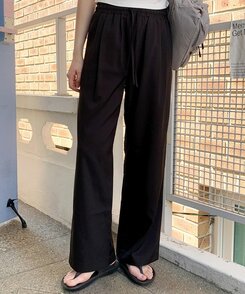 スラックス サマーバンディングピンタックワイドパンツ5色 BLACK