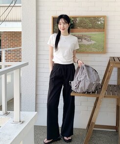 スラックス サマーバンディングピンタックワイドパンツ5色 BLACK