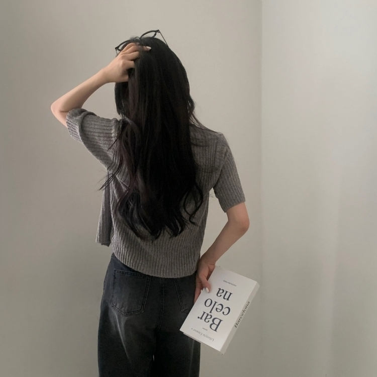 나잇 부클 린넨 세미크롭 반팔 니트가디건 9color 그레이