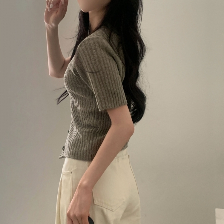 나잇 부클 린넨 세미크롭 반팔 니트가디건 9color 카키