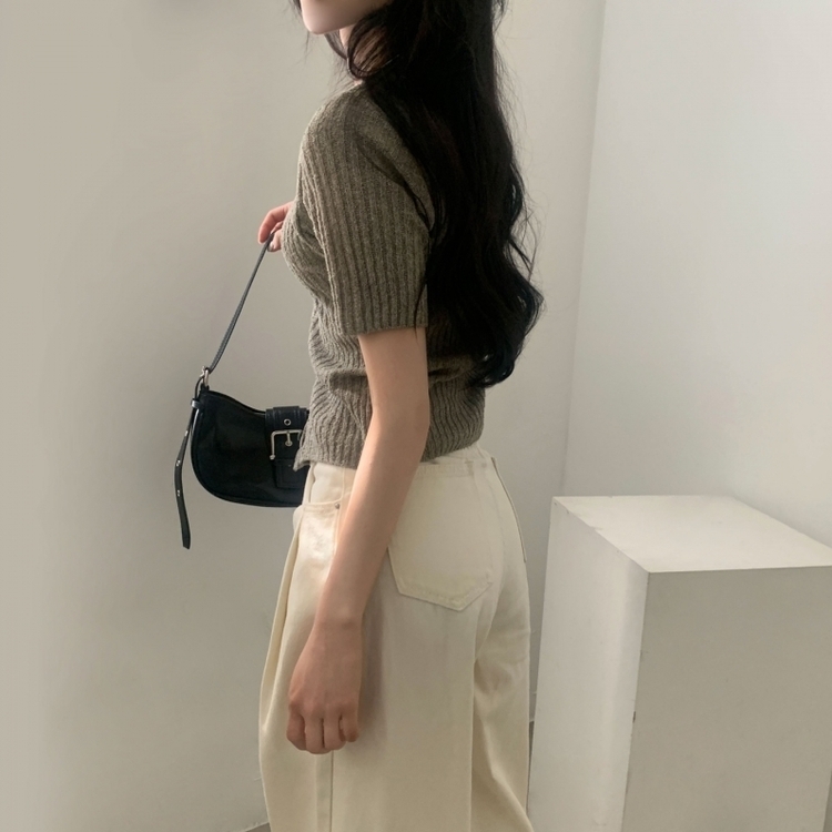 나잇 부클 린넨 세미크롭 반팔 니트가디건 9color 카키