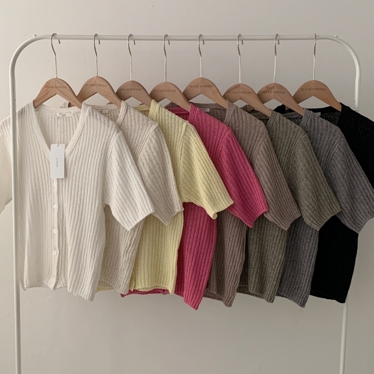 나잇 부클 린넨 세미크롭 반팔 니트가디건 9color