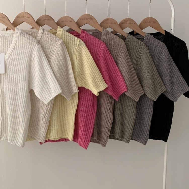 나잇 부클 린넨 세미크롭 반팔 니트가디건 9color