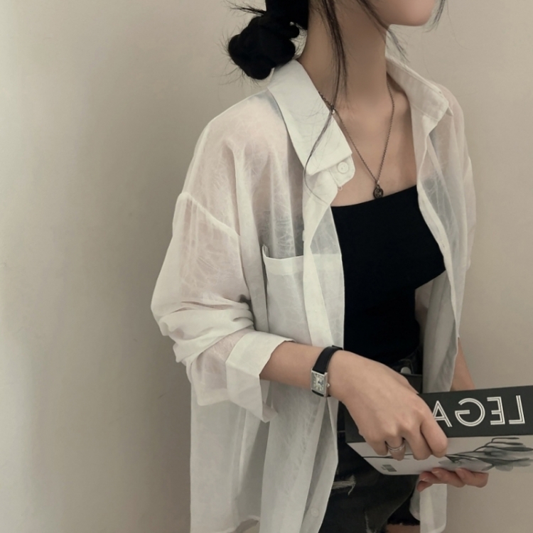 サマーシースルー無地ルーズフィットシャツ IVORY