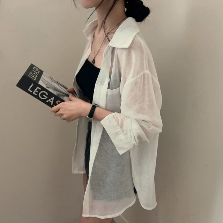 サマーシースルー無地ルーズフィットシャツ IVORY