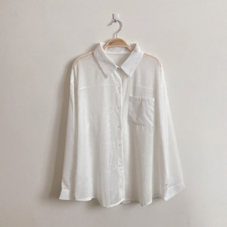サマーシースルー無地ルーズフィットシャツ