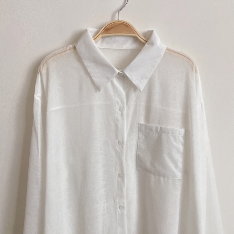 サマーシースルー無地ルーズフィットシャツ