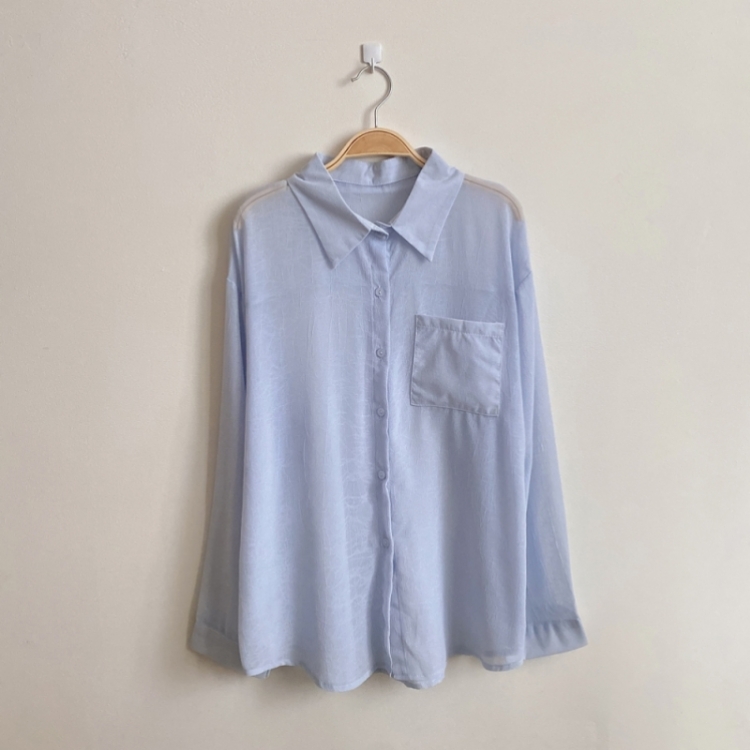 サマーシースルー無地ルーズフィットシャツ
