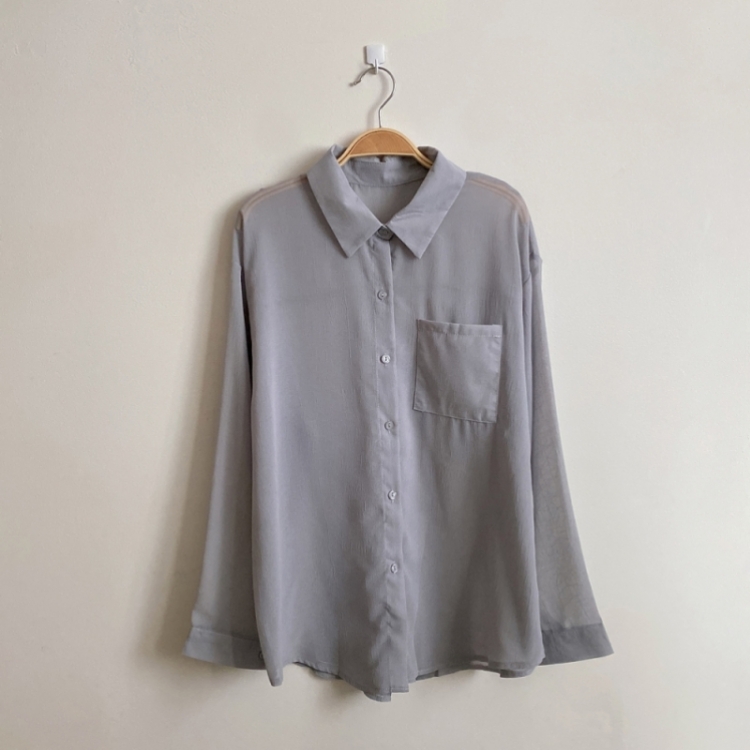 サマーシースルー無地ルーズフィットシャツ