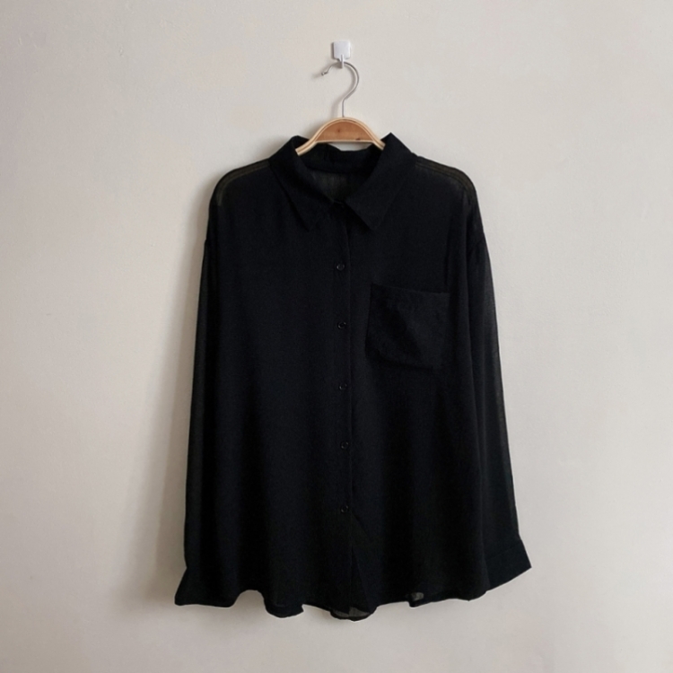 サマーシースルー無地ルーズフィットシャツ