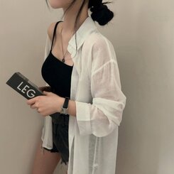 サマーシースルー無地ルーズフィットシャツ IVORY