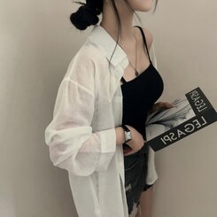 サマーシースルー無地ルーズフィットシャツ IVORY