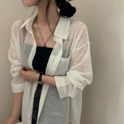 サマーシースルー無地ルーズフィットシャツ IVORY