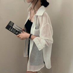 サマーシースルー無地ルーズフィットシャツ IVORY