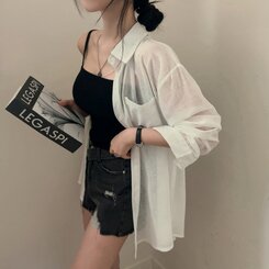 サマーシースルー無地ルーズフィットシャツ IVORY