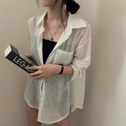 サマーシースルー無地ルーズフィットシャツ IVORY