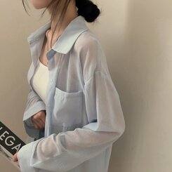 サマーシースルー無地ルーズフィットシャツ SKY BLUE