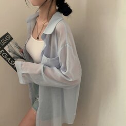 サマーシースルー無地ルーズフィットシャツ SKY BLUE