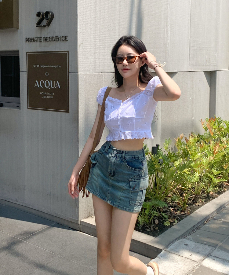 カーゴAラインデニムミニスカートパンツ｜ミニスカート｜韓国