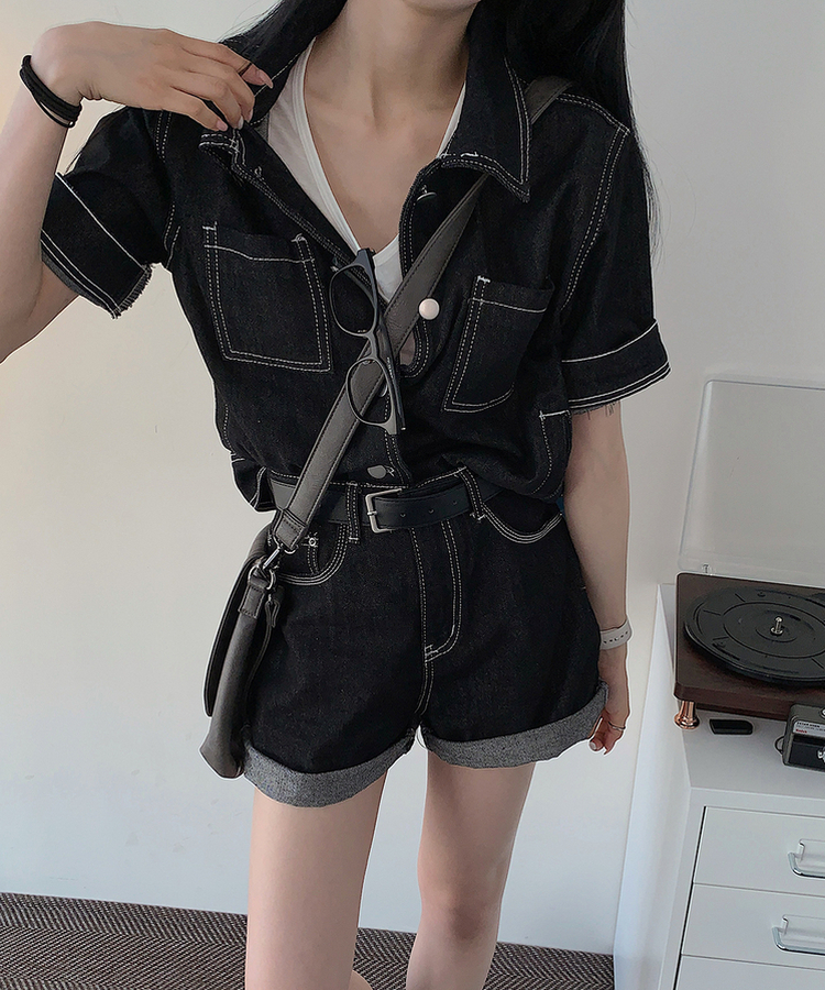 【SET着用可能】ステッチノンフェードショートパンツ DARK BLUE