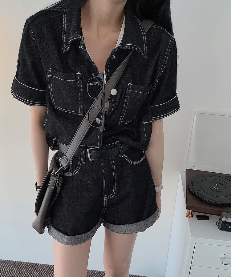 【SET着用可能】ステッチノンフェードショートパンツ DARK BLUE