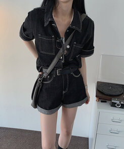 ショートパンツ 【SET着用可能】ステッチノンフェードショートパンツ DARK BLUE