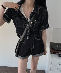 ショートパンツ 【SET着用可能】ステッチノンフェードショートパンツ DARK BLUE