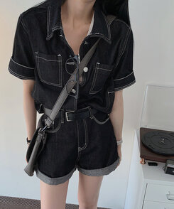 ショートパンツ 【SET着用可能】ステッチノンフェードショートパンツ DARK BLUE