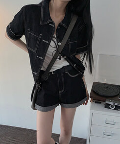 ショートパンツ 【SET着用可能】ステッチノンフェードショートパンツ DARK BLUE