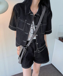 ショートパンツ 【SET着用可能】ステッチノンフェードショートパンツ DARK BLUE